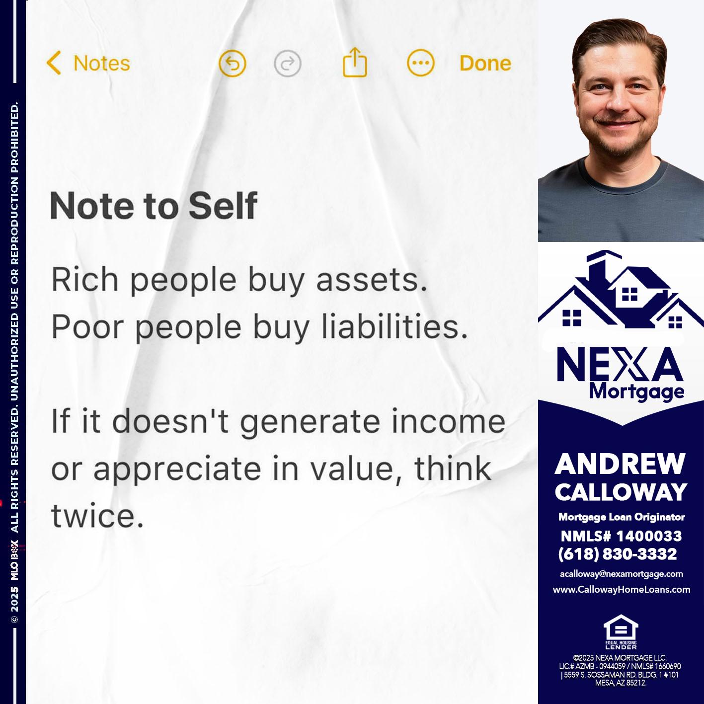 NOTE TO SELF - Andrew Calloway -Loan Officer
