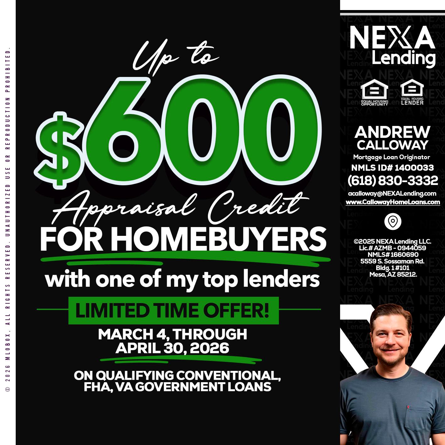 up to $600 - Andrew Calloway -Loan Officer