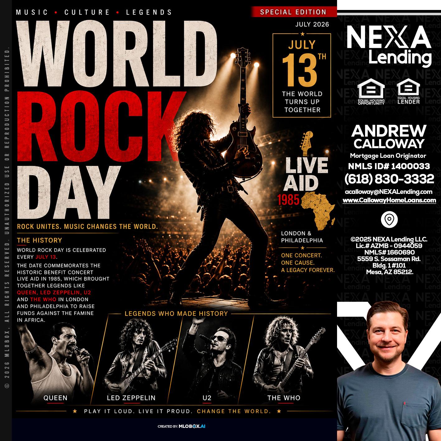 WORLD ROCK MUSIC DAY - Andrew Calloway -Loan Officer